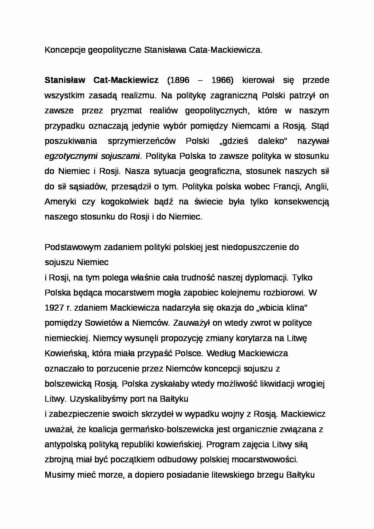 Wykład - Koncepcje geopolityczne Stanisława Cata - strona 1