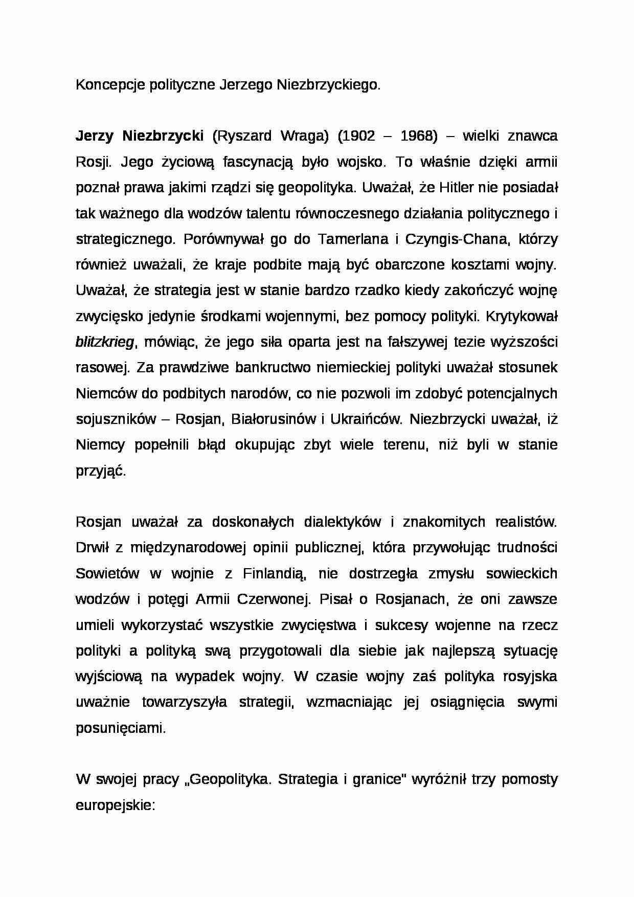 Wykład - Koncepcje polityczne Jerzego Niezbrzyckiego - strona 1