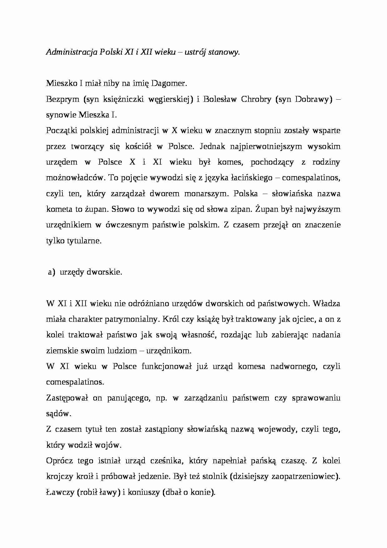 Wykład - Administracja Polski XI i XII wieku - strona 1