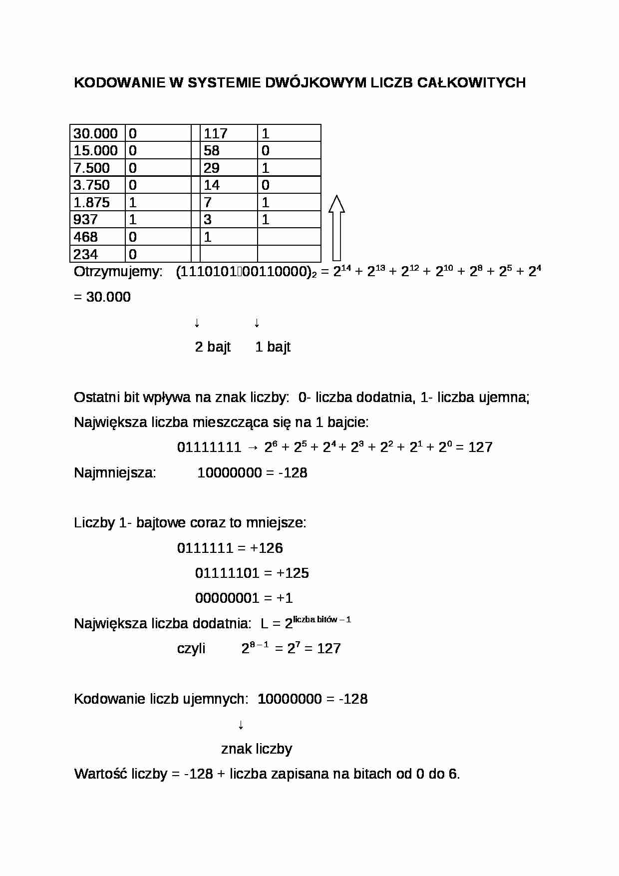 Wykład - kodowanie w systemie dwójkowym liczb całkowitych - strona 1