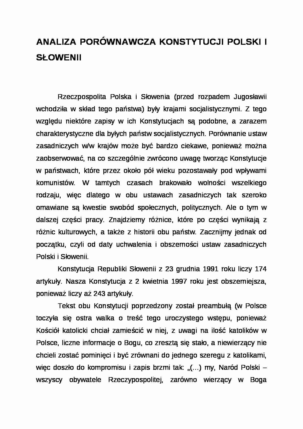 Wykład - analiza porównawcza Konstytucji Polski i Słowenii - strona 1