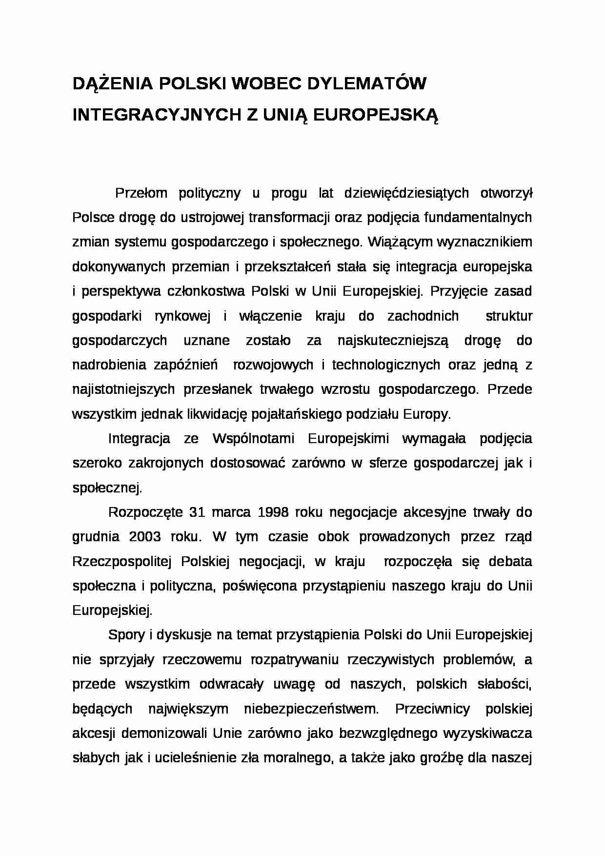 Wykład - dylematy integracyjne Polski - strona 1