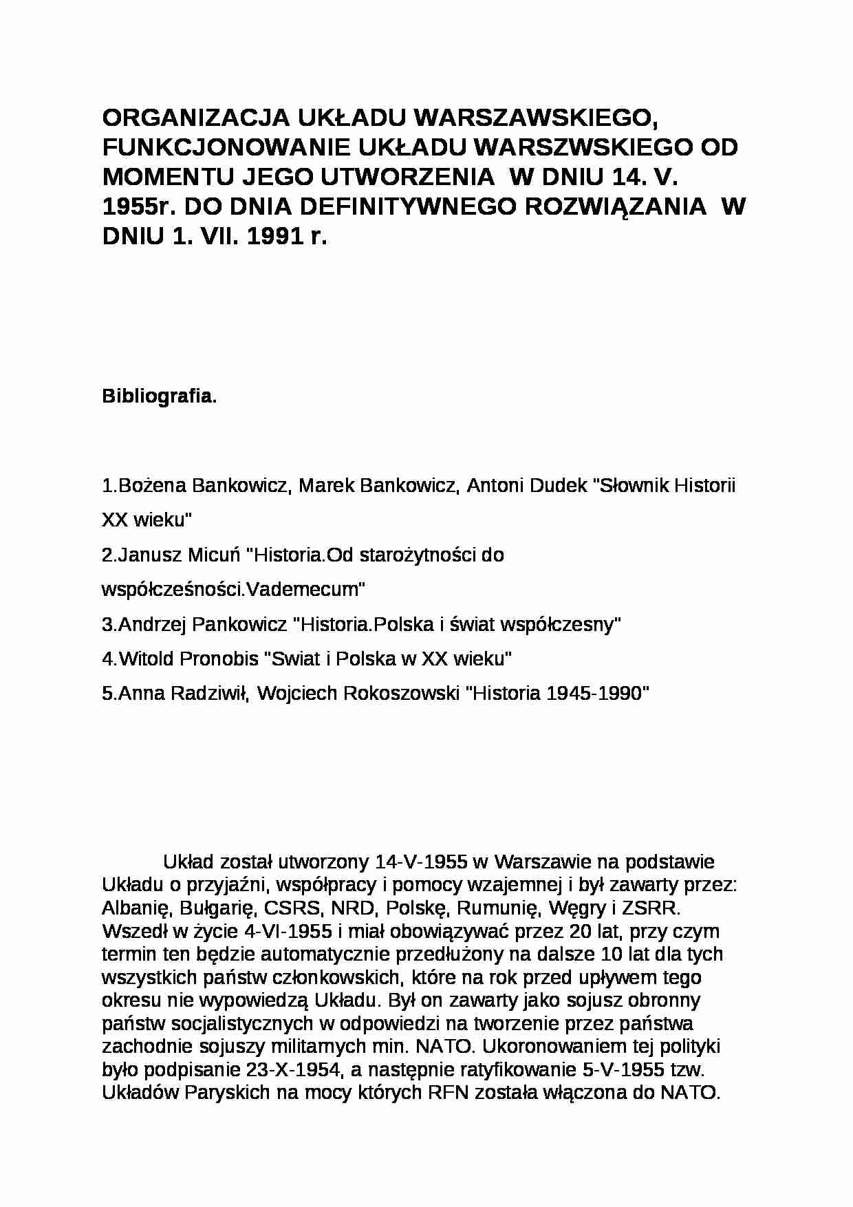 Wykład - organizacja układu warszawskiego - strona 1