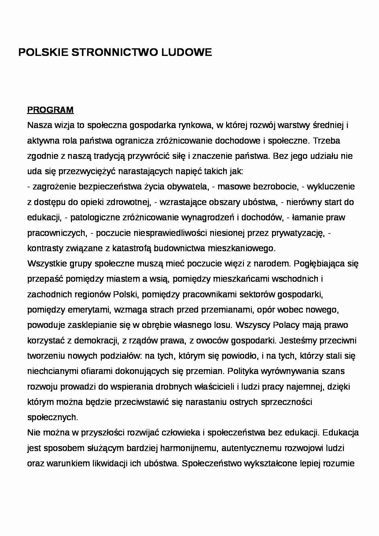 Wykład - Polskie Stronnictwo Ludowe - strona 1