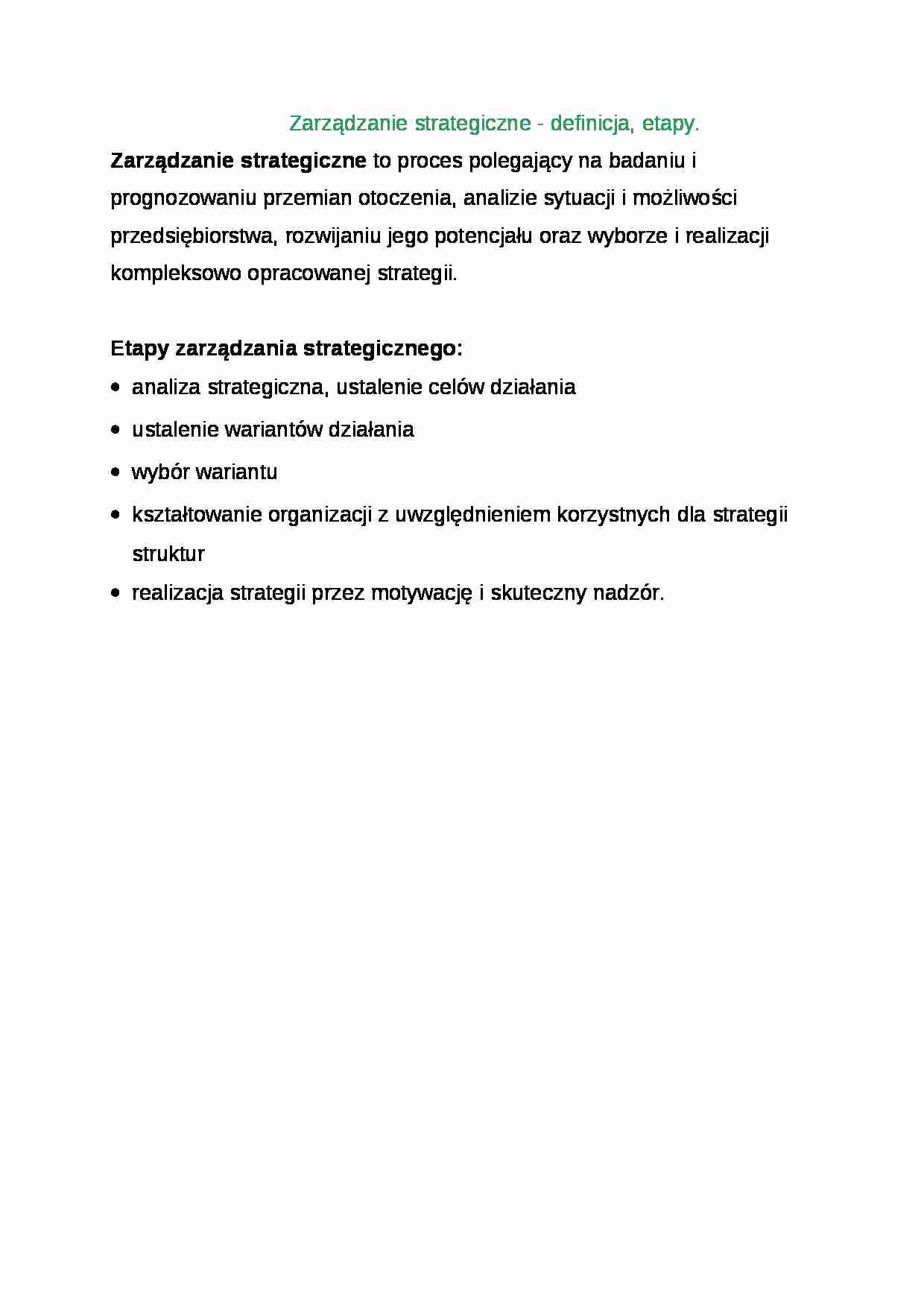 Wykład - Zarządzanie strategiczne - strona 1