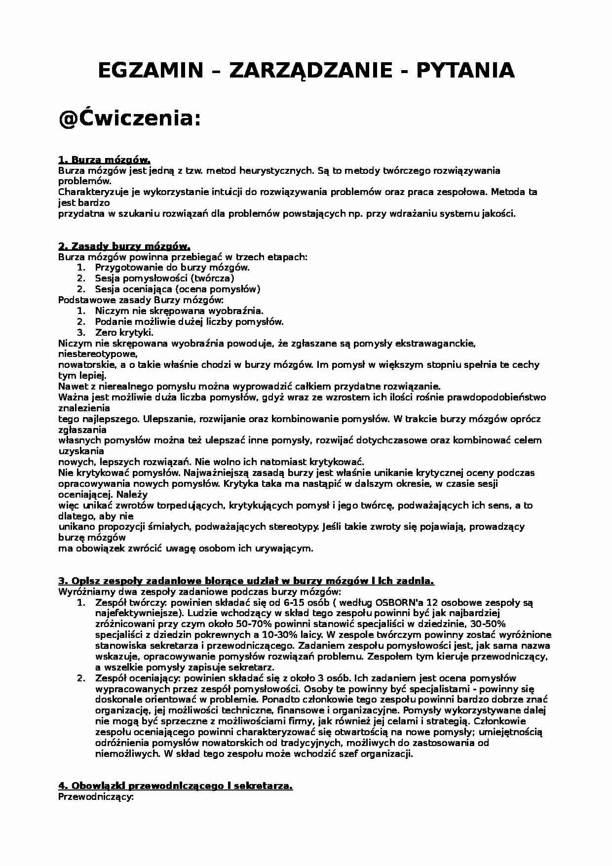 Zarządzanie - Egzamin - strona 1
