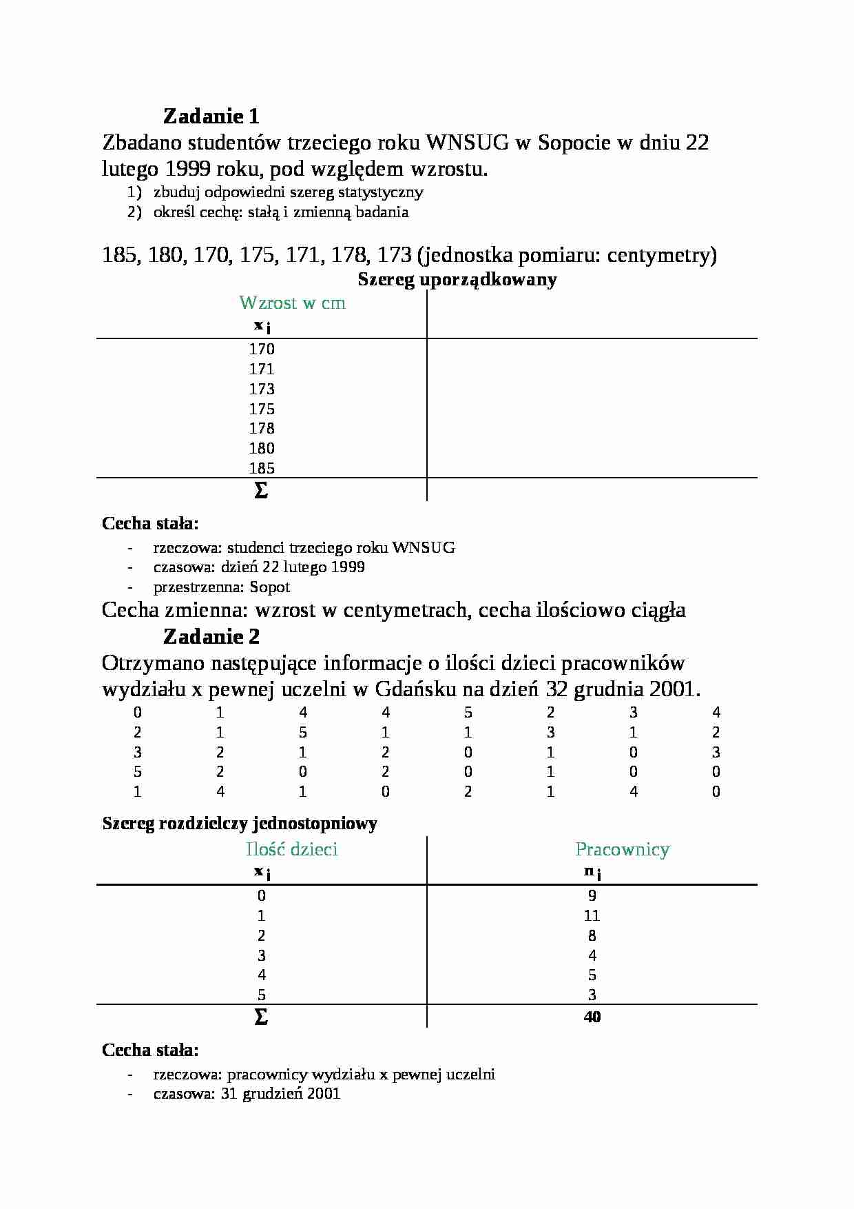 Ćwiczenia ze statystyki - cecha stała i zmienna - strona 1