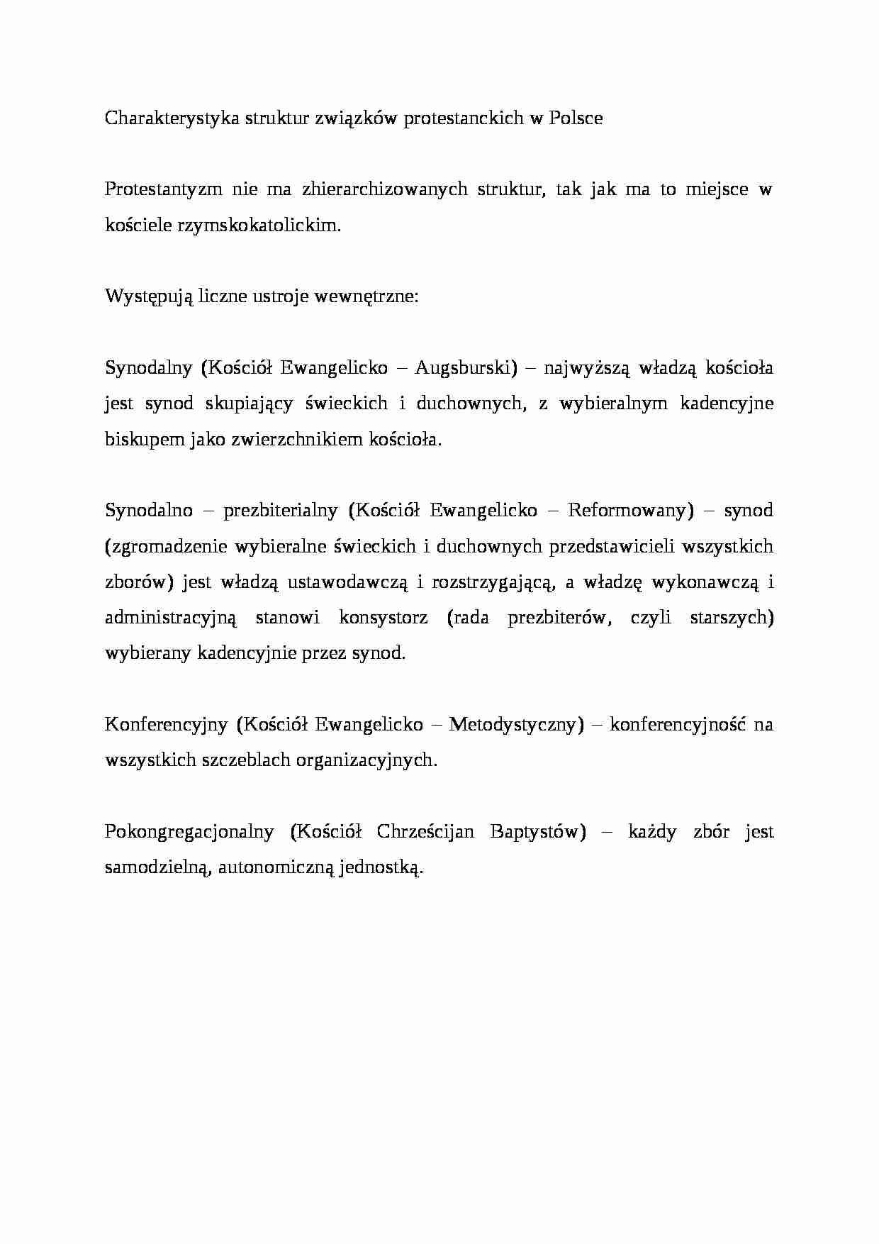 Wykład  - Charakterystyka struktur związków protestanckich w Polsce - strona 1