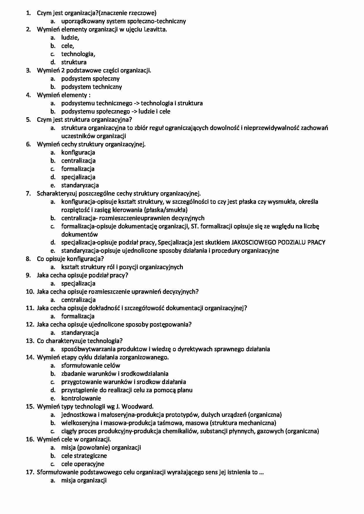 Podstawy zarządzania - zagadnienia na egzamin - strona 1