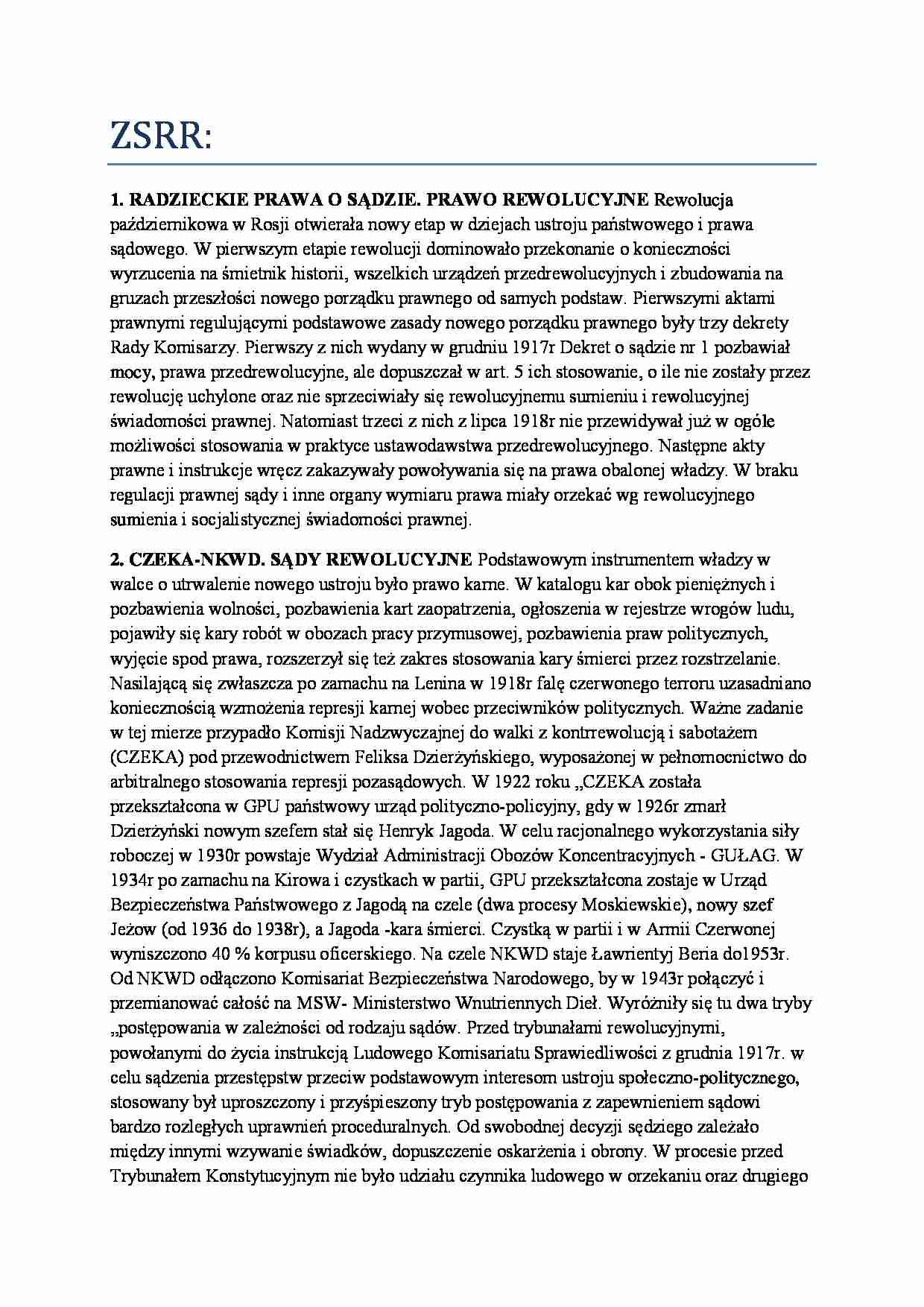 Historia państwa i prawa polskiego - ZSRR - strona 1
