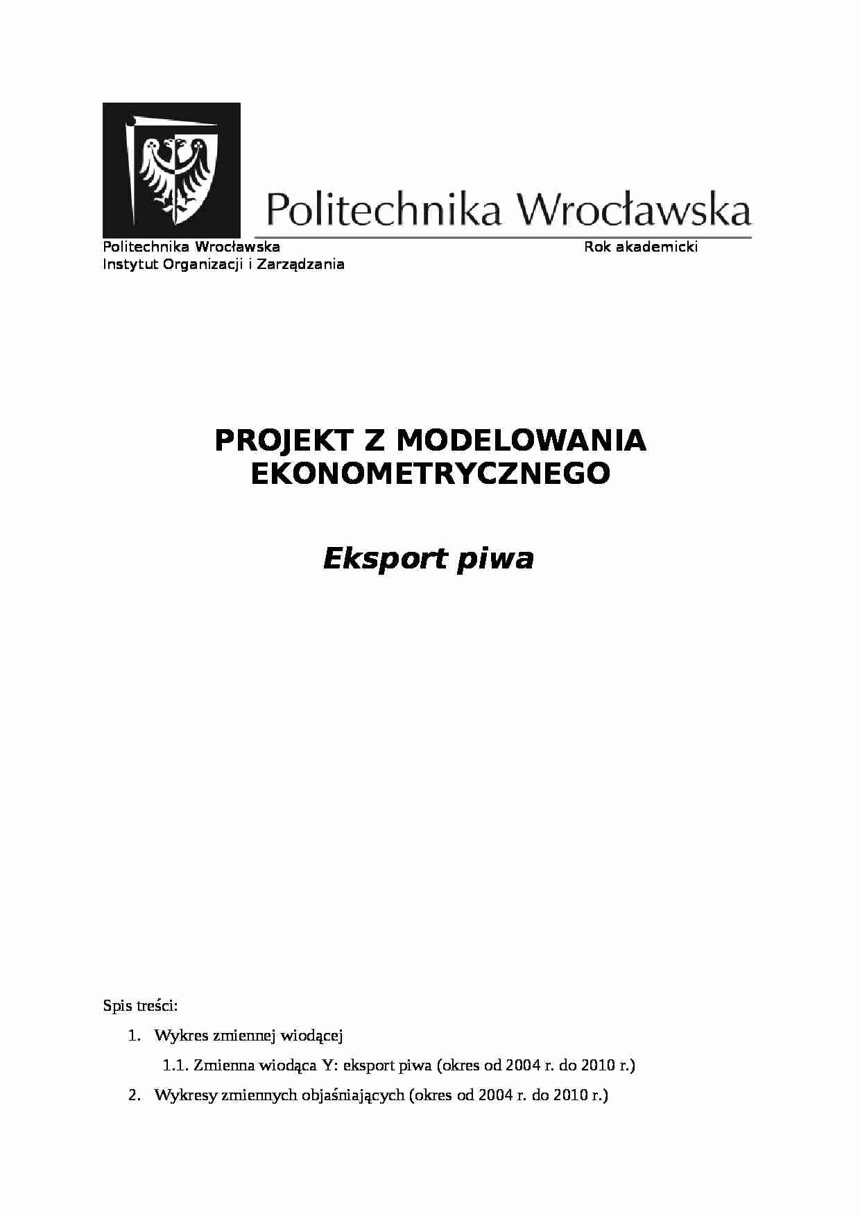 model ekonometryczny eksport piwa - omówienie - strona 1