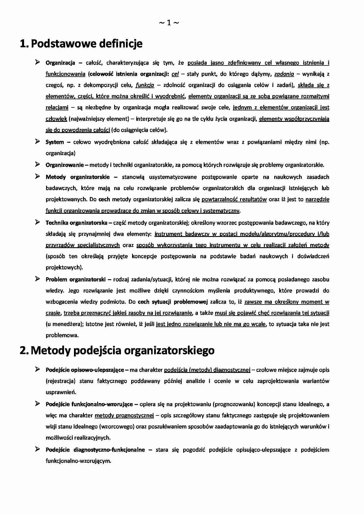 metody i techniki organizatorskie - opracowanie wykładu - strona 1