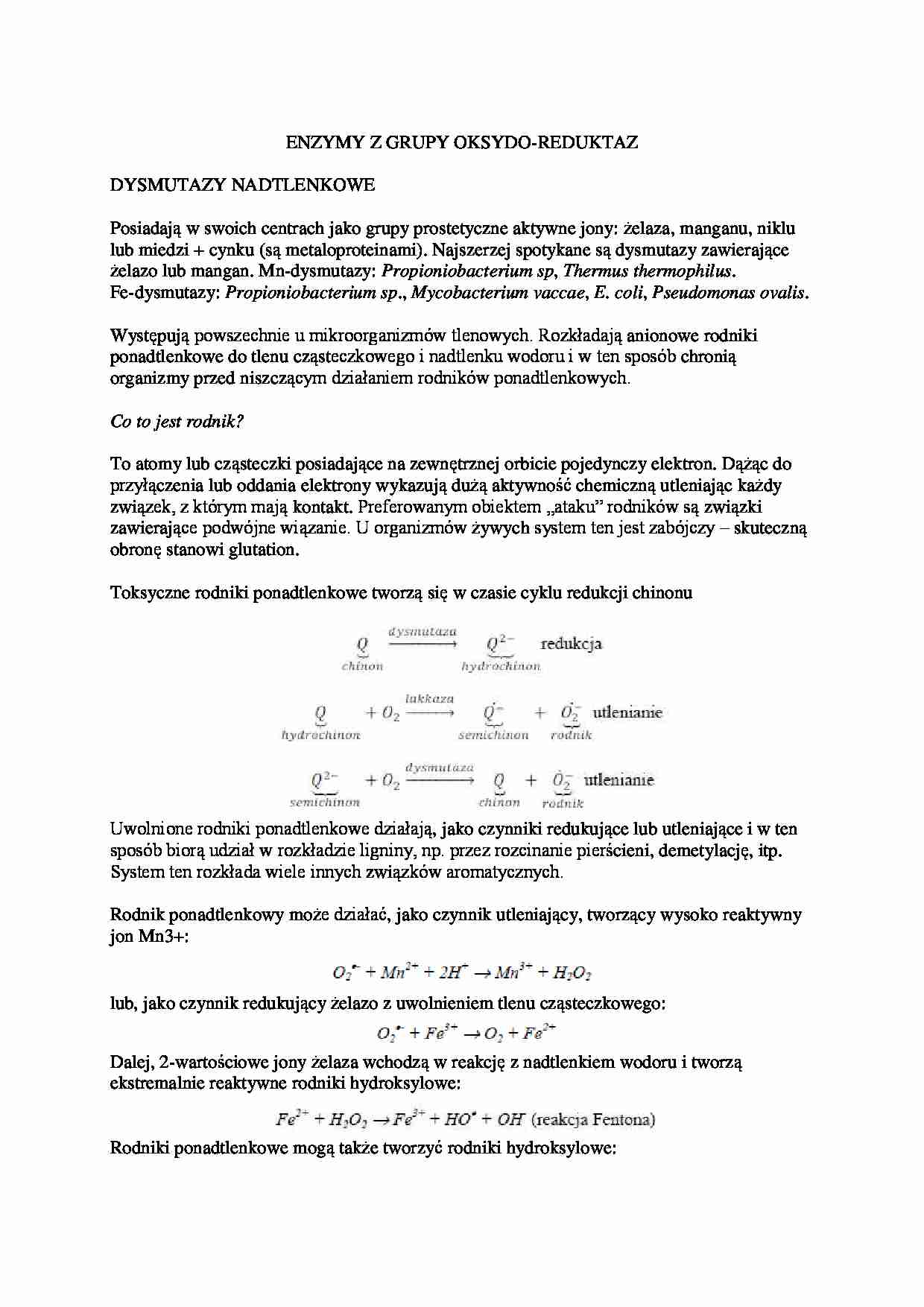 Enzymy z grupy oksydo - omówienie - strona 1