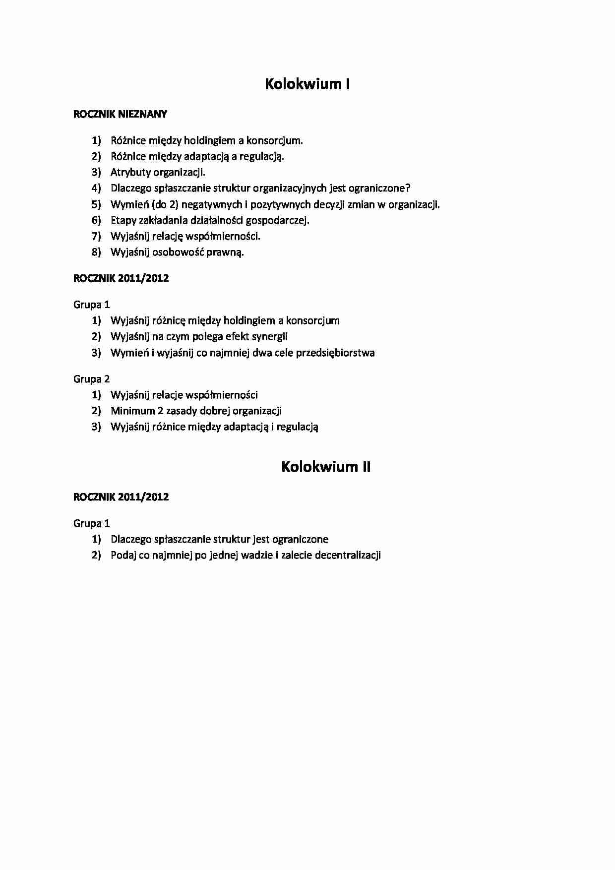 Nauka o organizacji - pytania na kolokwia - strona 1