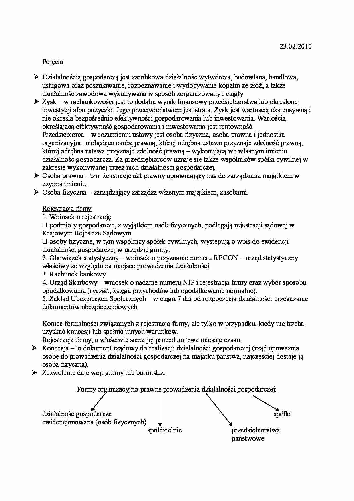 Nauka o organizacji - notatki z wykładu - strona 1