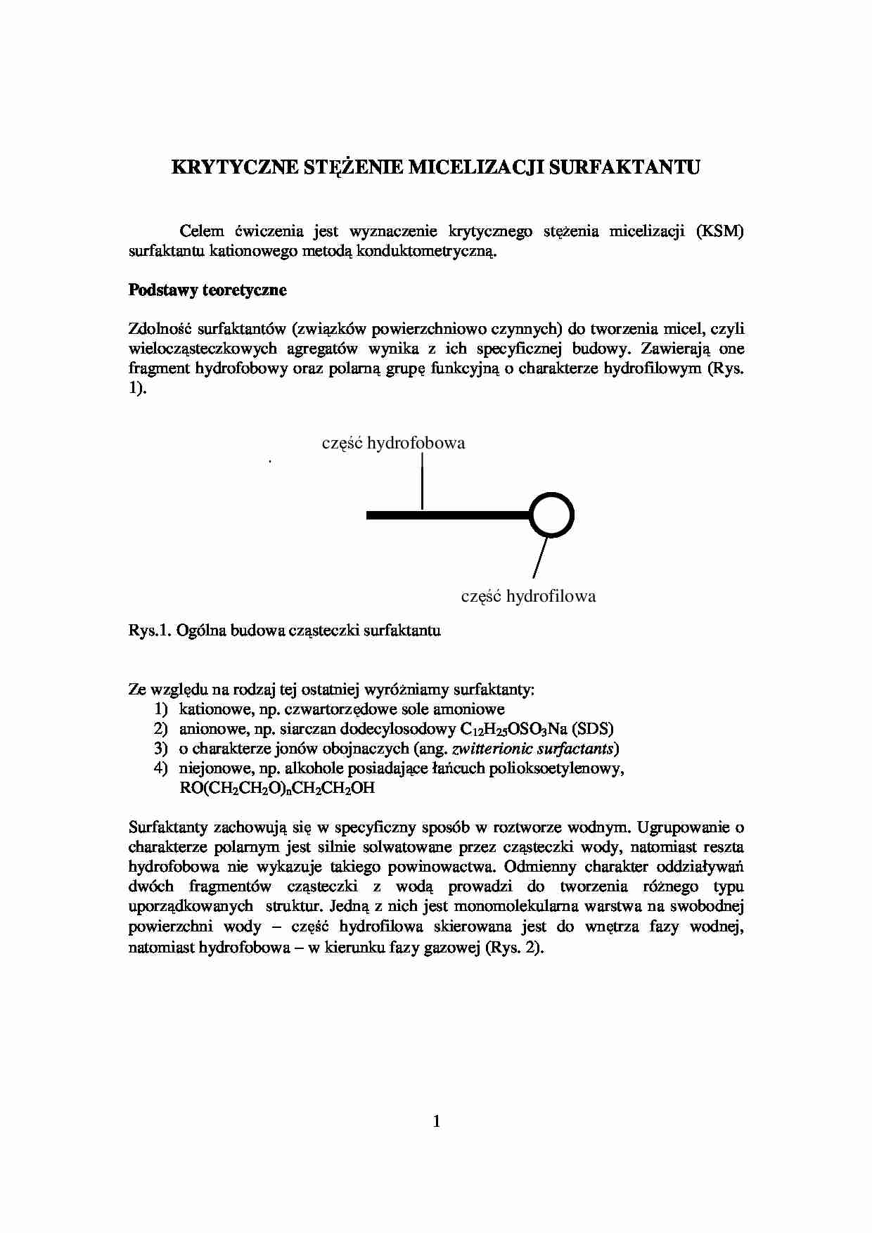 Krytyczne stężenie micelizacji surfaktantu- instrukcje laboratoryjne - strona 1