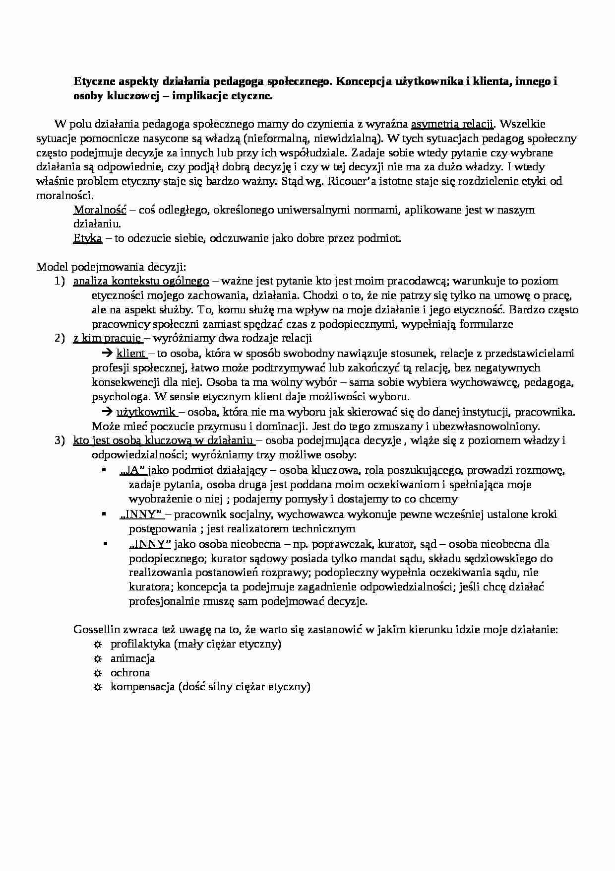 Etyczne aspekty działania pedagoga społecznego-opracowanie - strona 1