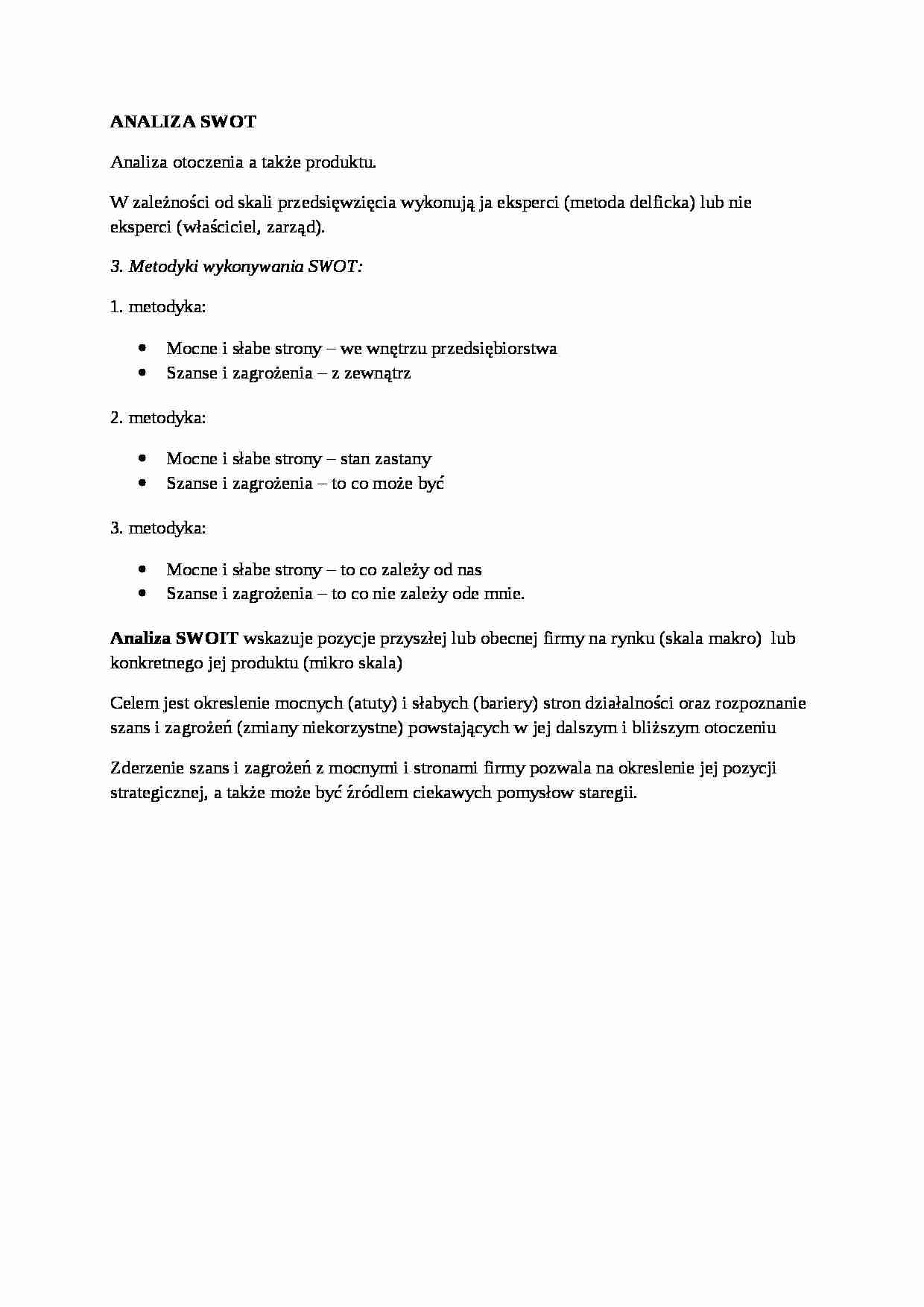Analiza SWOT-opracowanie - analiza otoczenia - strona 1