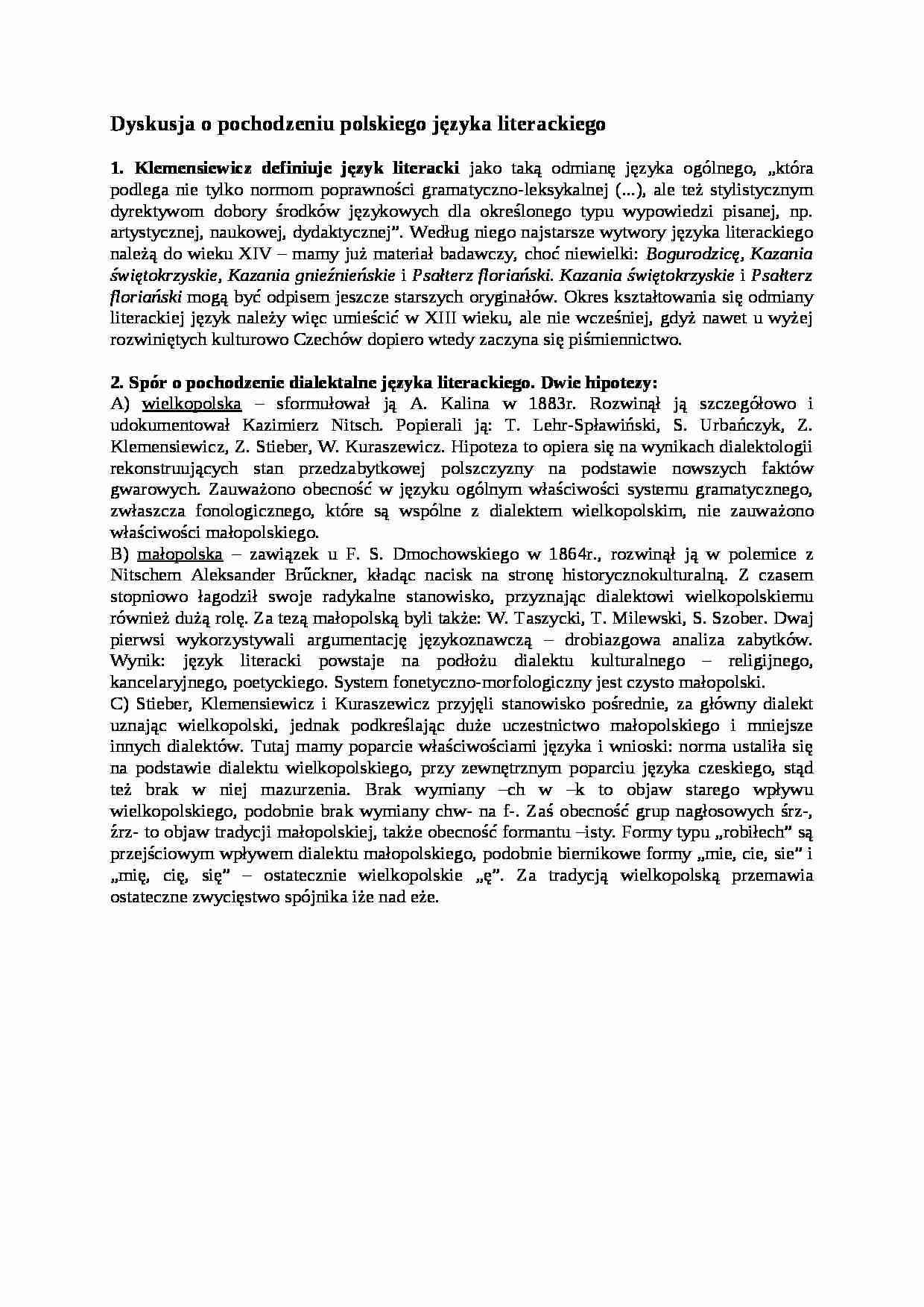 Dyskusja o pochodzeniu polskiego języka literackiego-opracowanie - strona 1