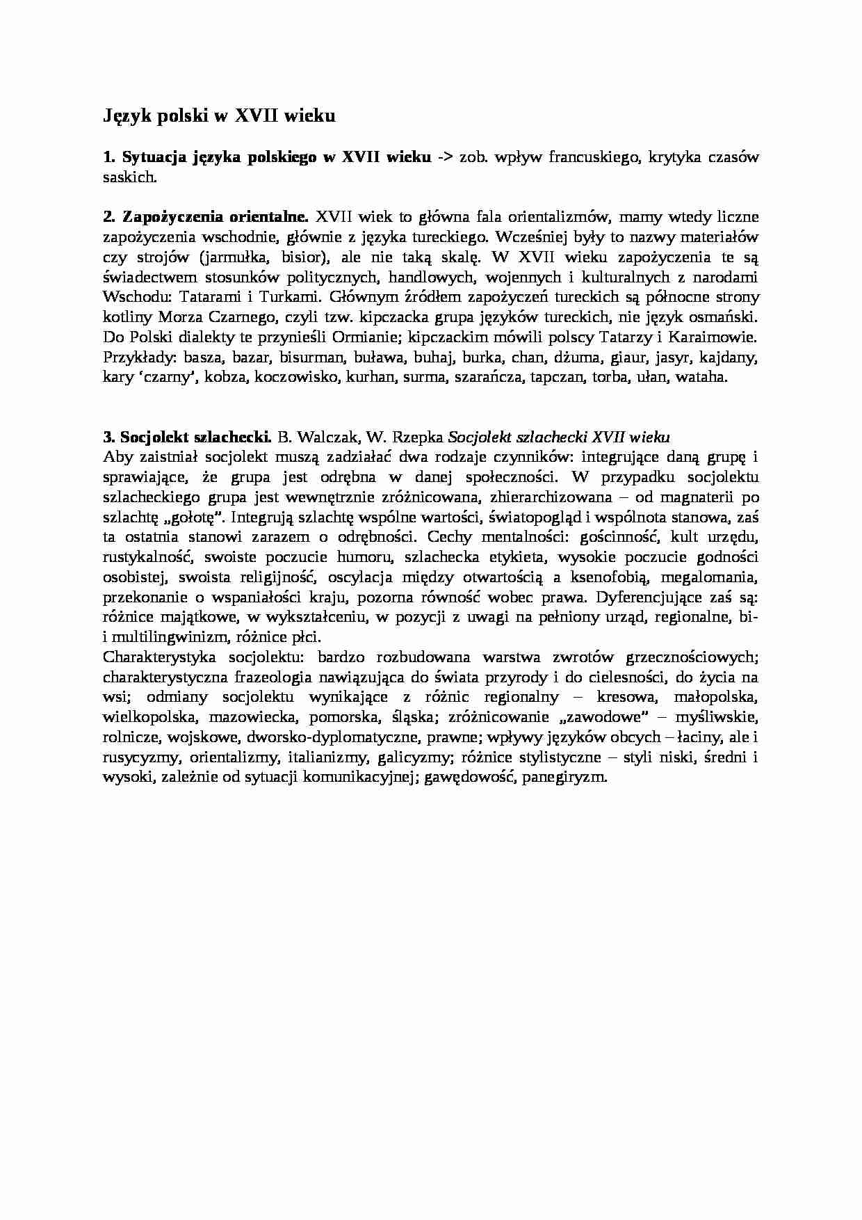 Język polski w XVII wieku-opracowanie - strona 1