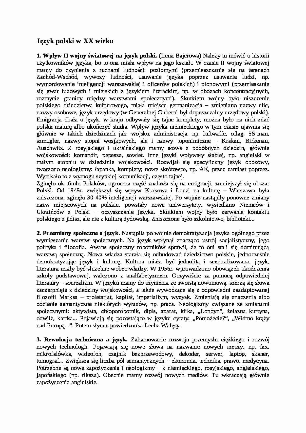 Język polski w XX wieku-opracowanie - strona 1