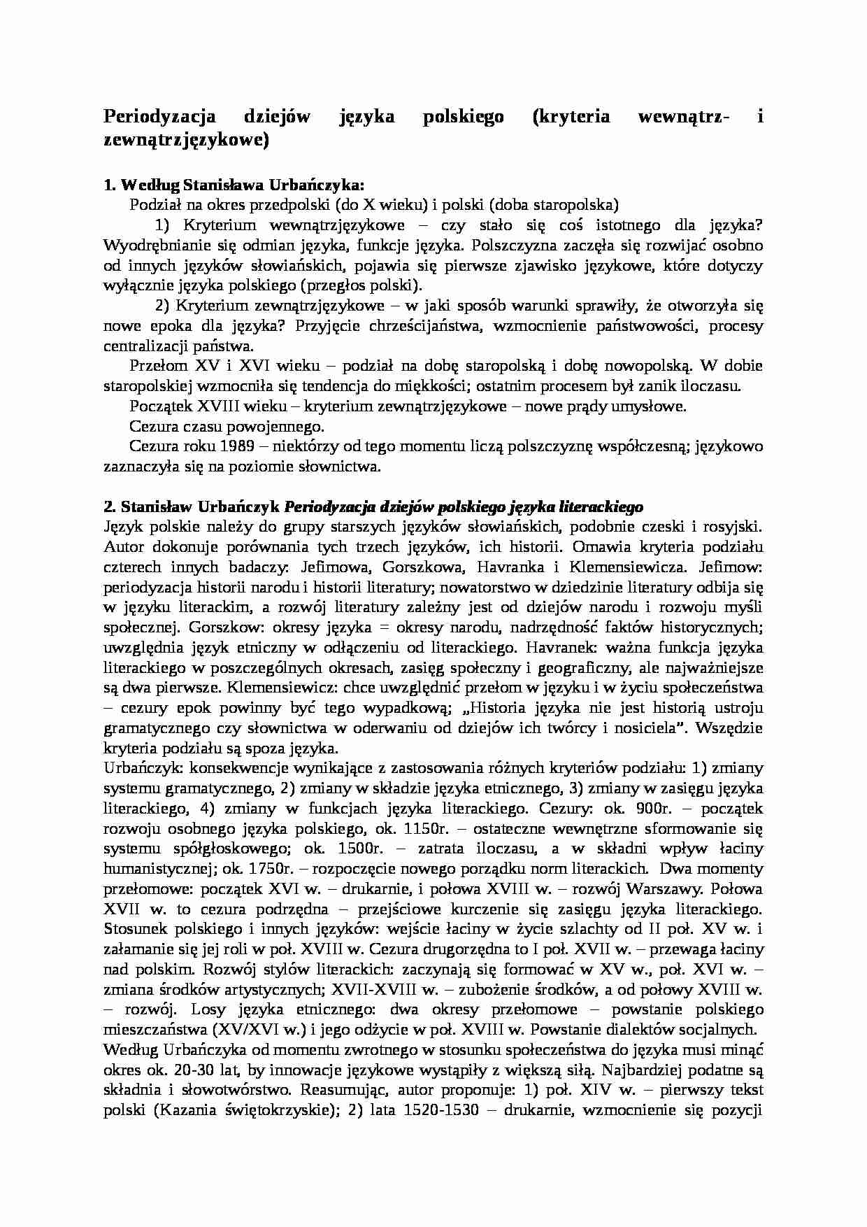Periodyzacja dziejów języka polskiego-opracowanie - strona 1