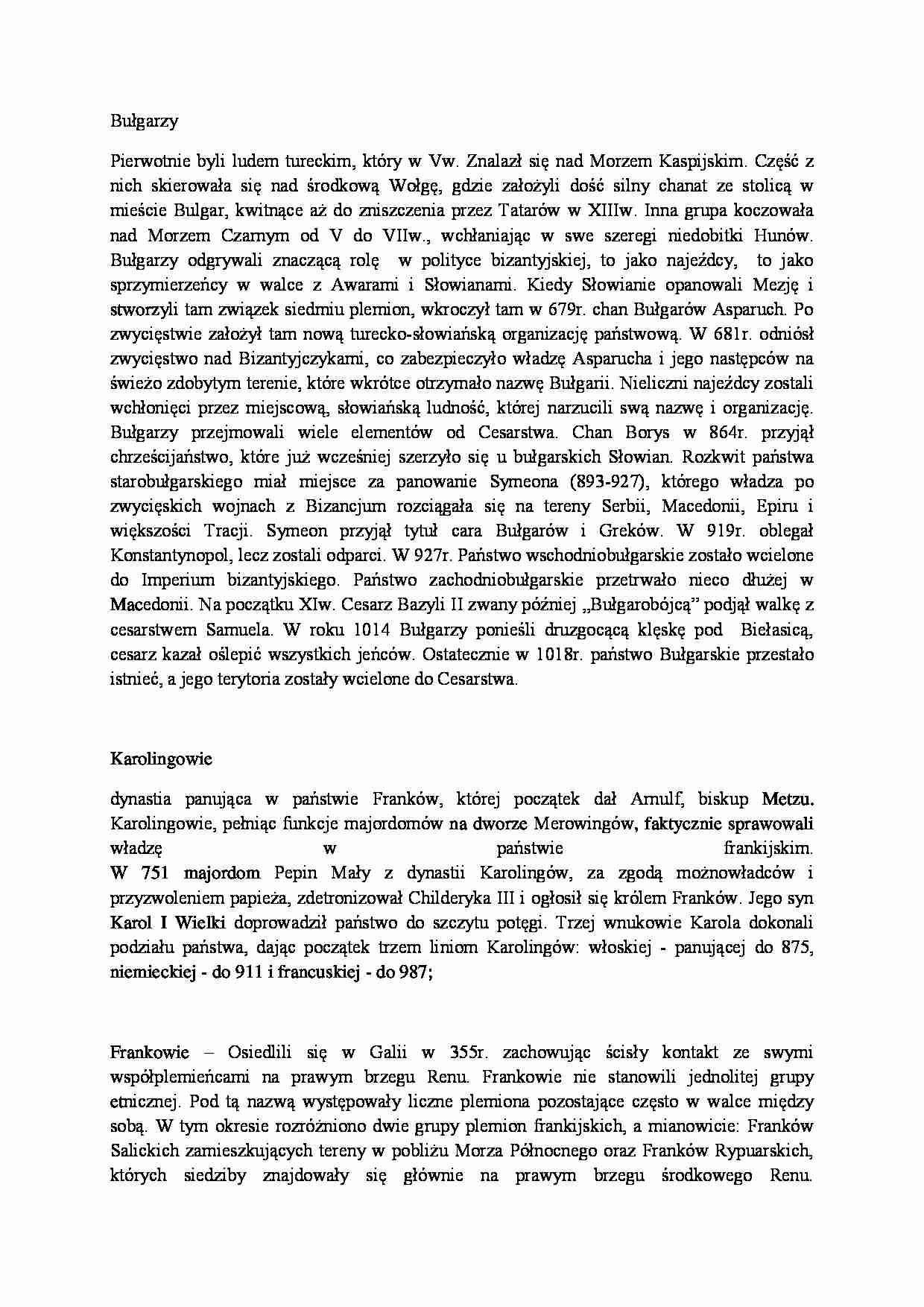 Bułgarzy, Karolingowie, Frankowie-opracowanie - strona 1