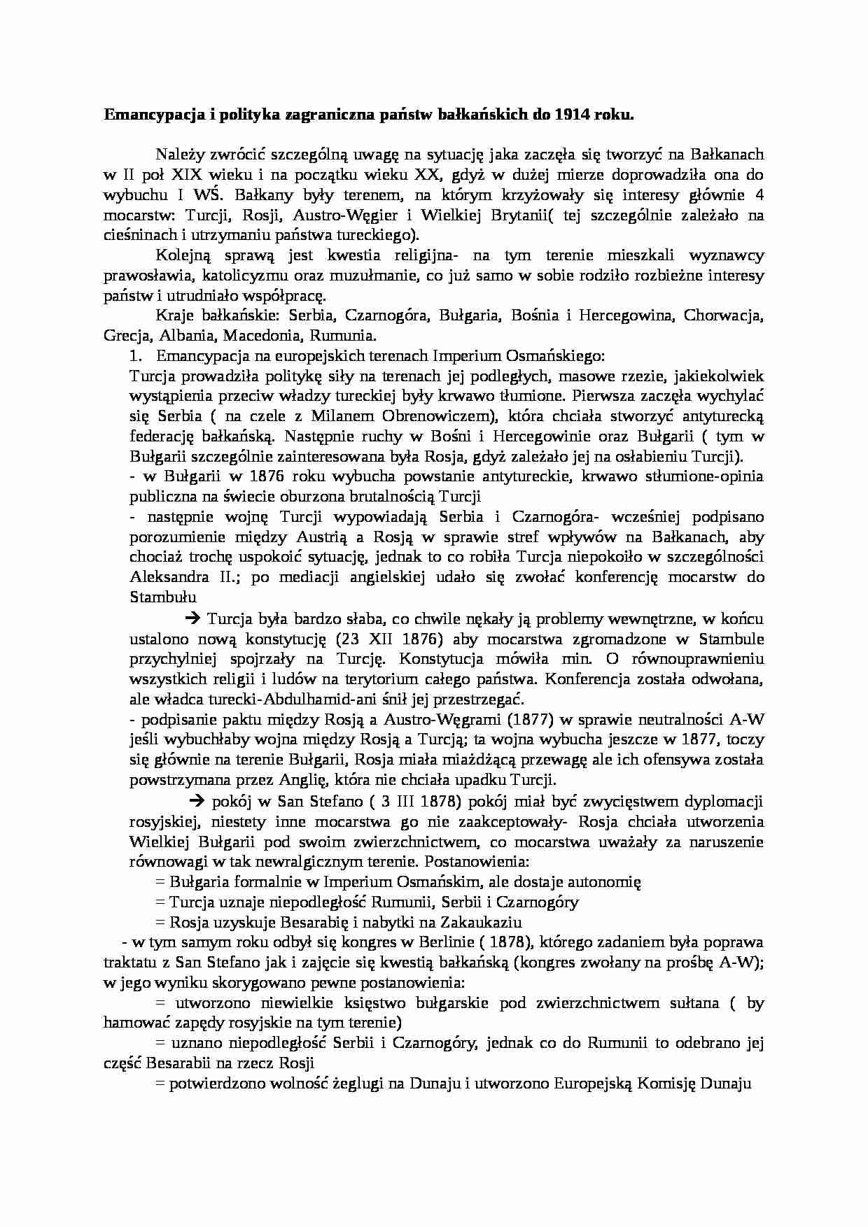 Wykład - Emancypacja i polityka zagraniczna państw bałkańskich do 1914 roku - strona 1