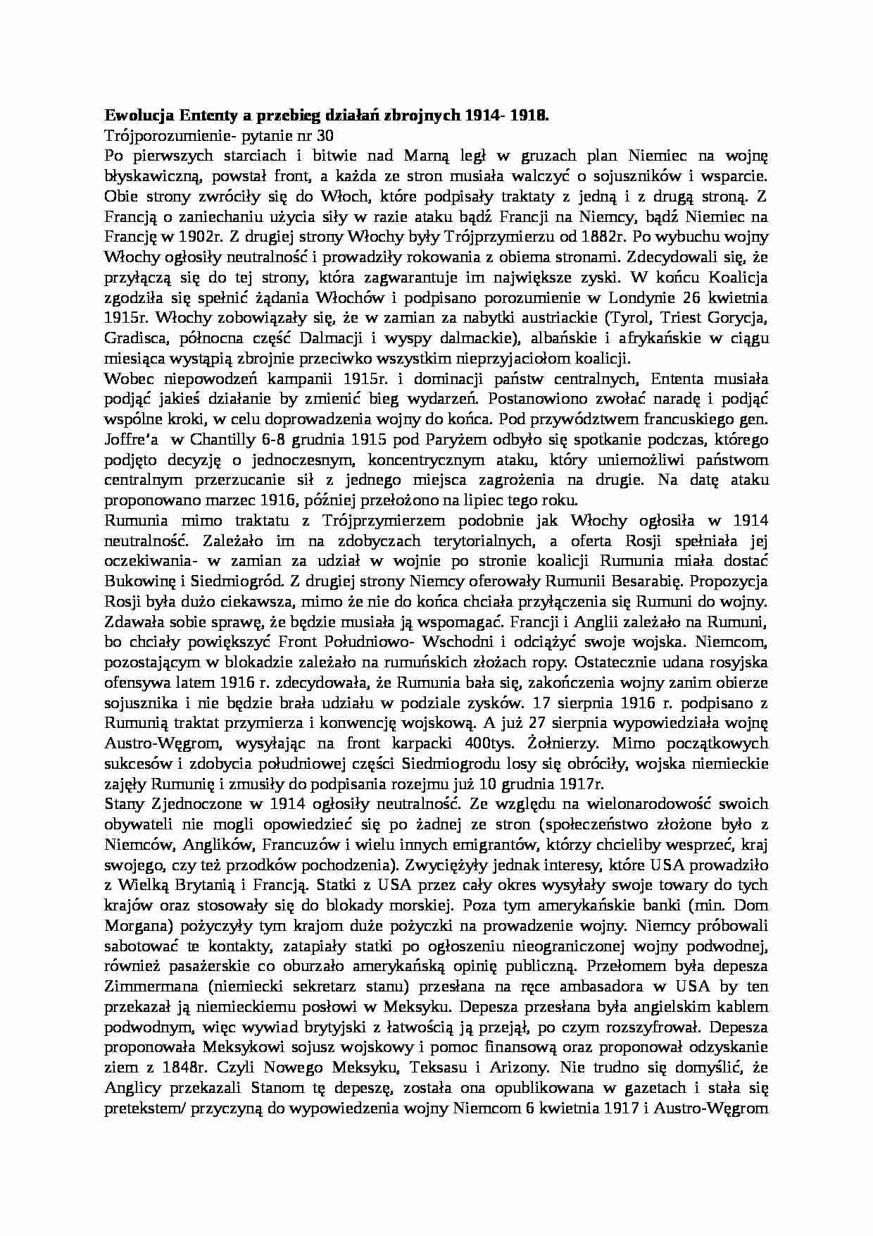 Wykład - Ewolucja Ententy a przebieg działań zbrojnych 1914-1918 - strona 1