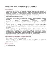 Zasady kwalifikacji na stopnia drugiego stopnia, Socjologia, Uniwersytet Warszawski, Warszawa.
