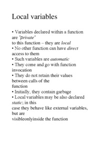 Local variables  - overview