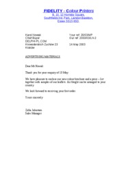 Reply to letter of enquiry
