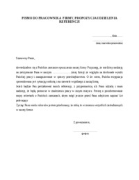 Pismo do pracownika firmy, propozycje udzielenia referencji